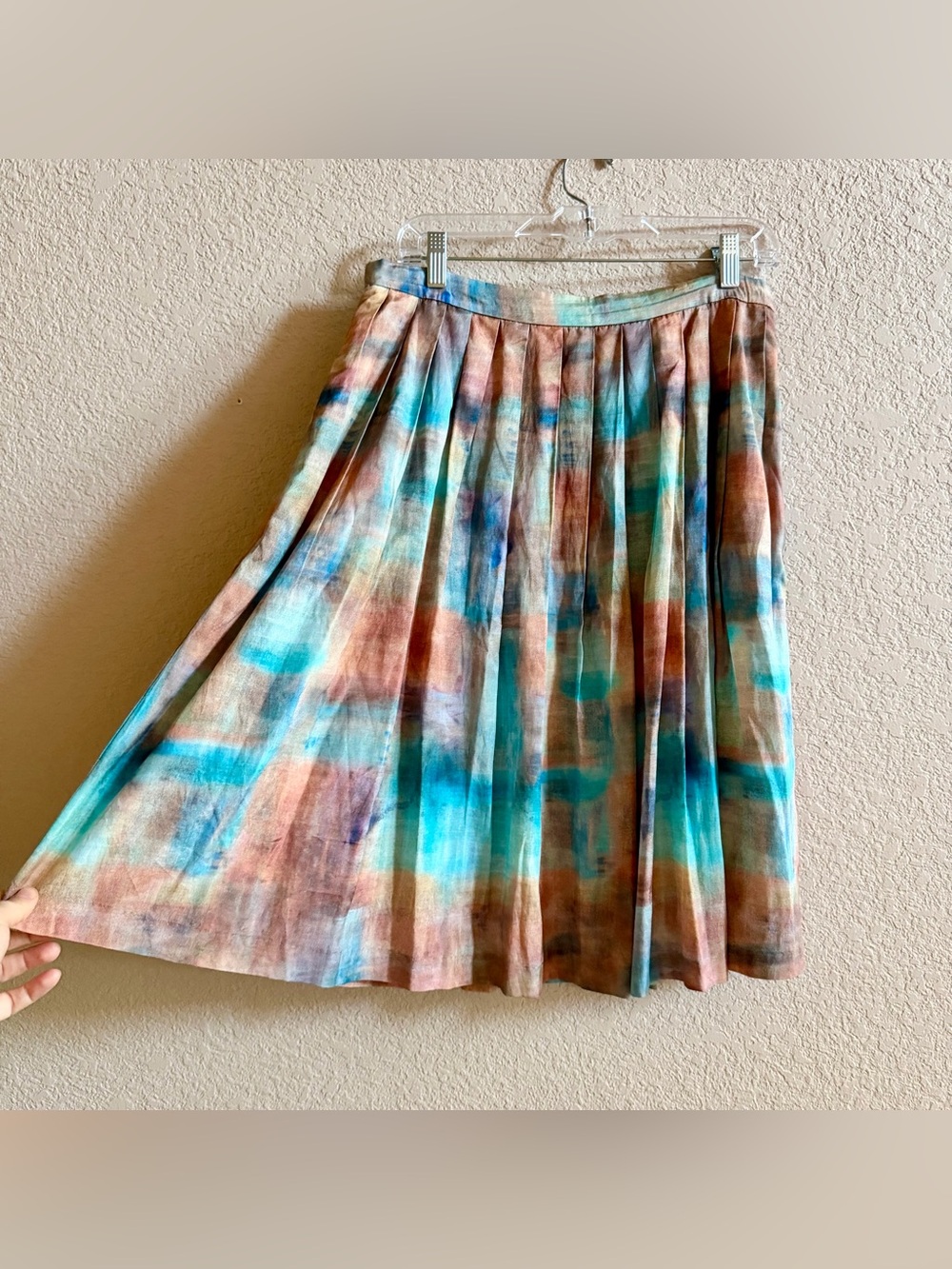 Peruvian Connection Pleated Knee Length Watercolor Print‎ Skirt Women’s Size 8